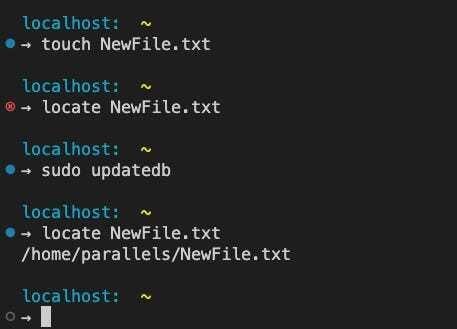 Linux locate command with updatedb demonstrating database file search optimization