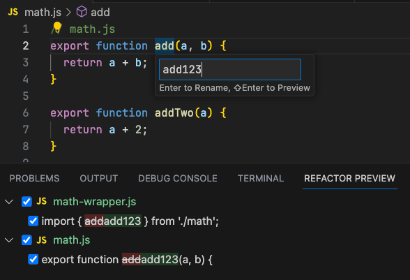 IDE refactoring support comparison demonstrating challenges with default exports renaming