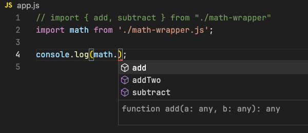 JavaScript default export wrapper pattern example using named exports from index file