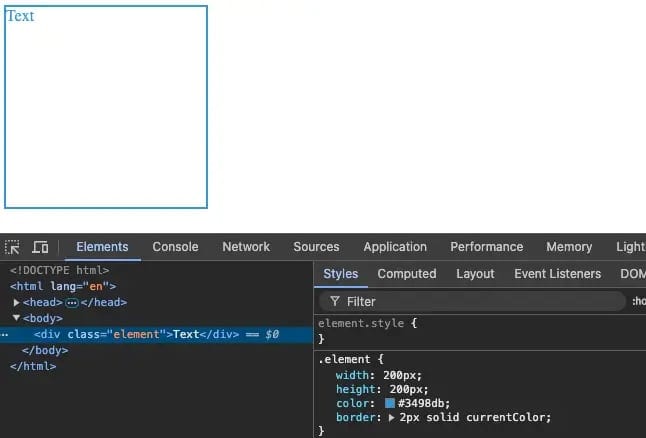 CSS currentColor keyword example showing border and shadow matching text color automatically