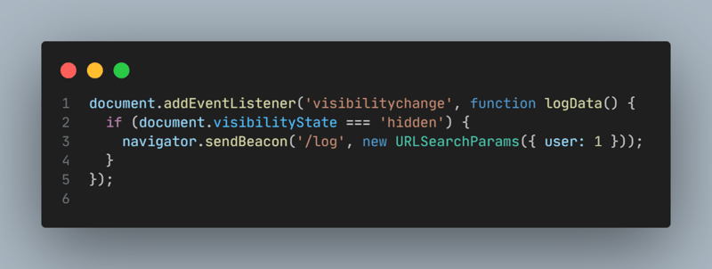 Navigator.sendBeacon API example using visibilitychange event for reliable data transmission
