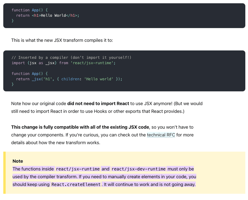 React.createElement function signature and parameters showing type, config, and children