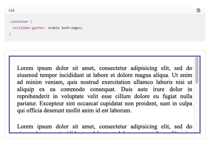 CSS scrollbar-gutter both-edges property example showing symmetrical gutters on both sides